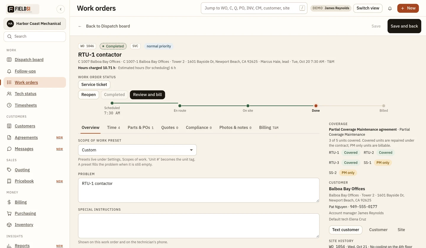 Work order screen